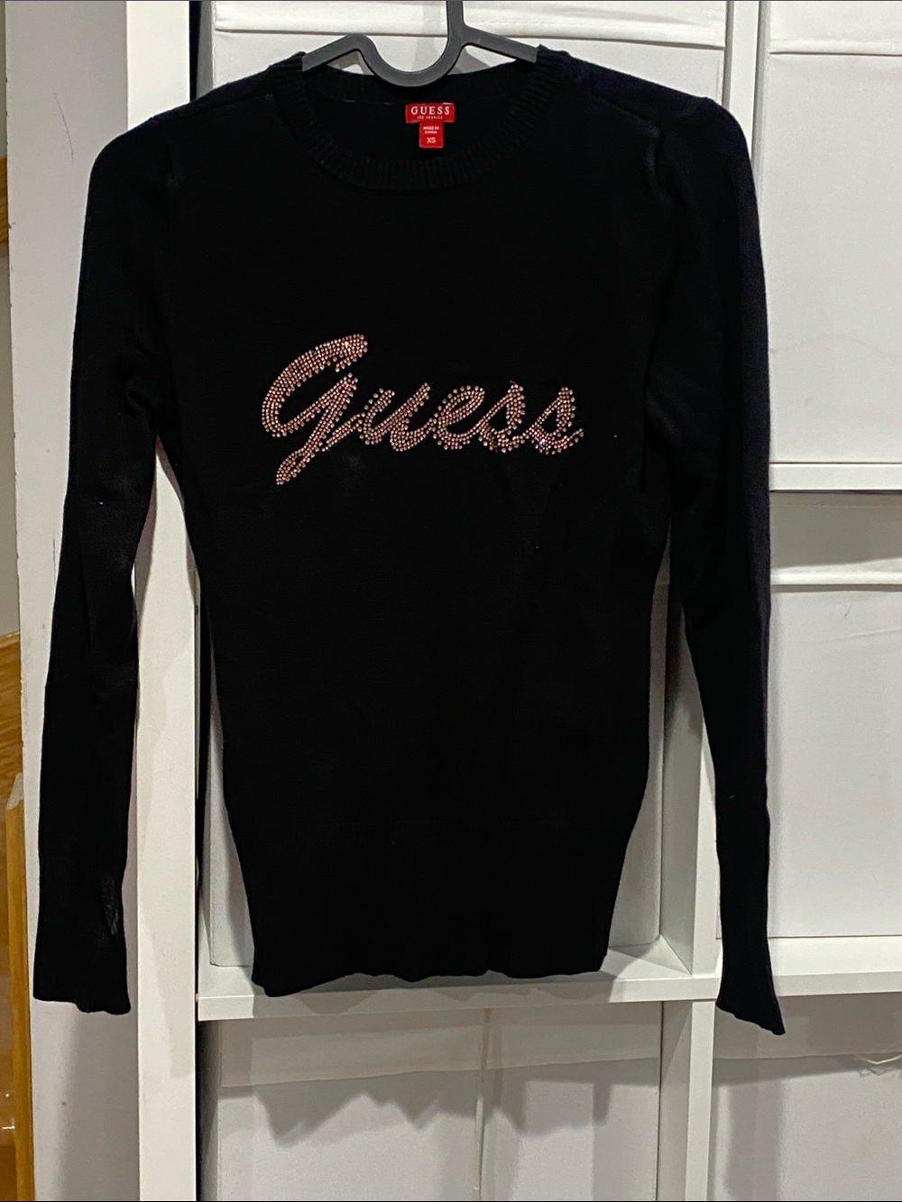 GUESS Black Rhinestone Script Logo Crewneck size  XS women